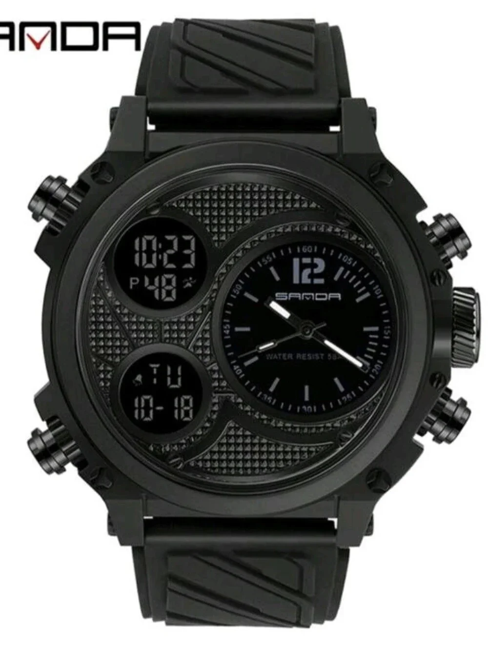 Men's Digital Analog Watch with Dual Time Zones, Stopwatch, Alarm, Countdown